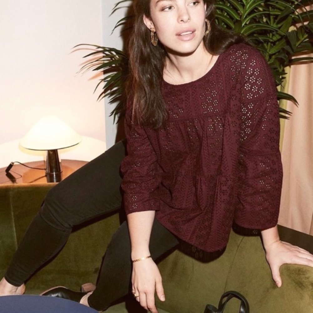 Madewell Tiered Button Back Eyelet Top
